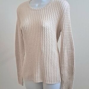 Micro Cable Cotton Blend Crew Neck Long Sleeve Sweater ALASHAN Sz Large NWT